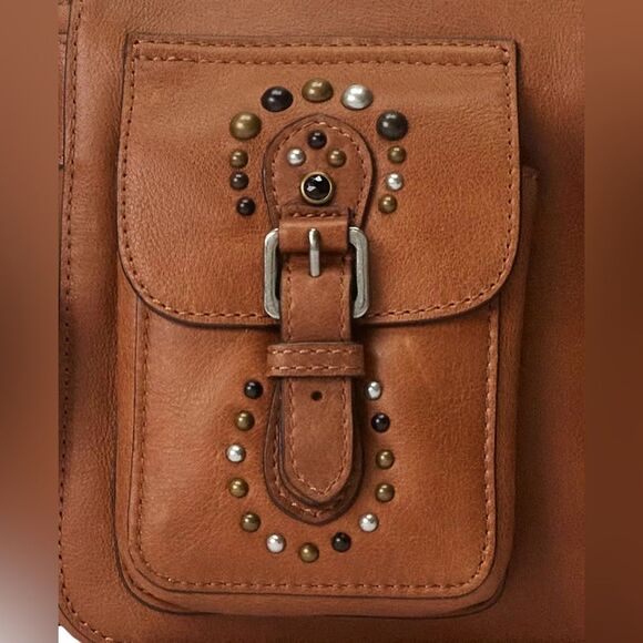 Ralph Lauren Studded Leather Noa Crossbody with Front Pockets, Brown, NWT - Picture 6 of 16